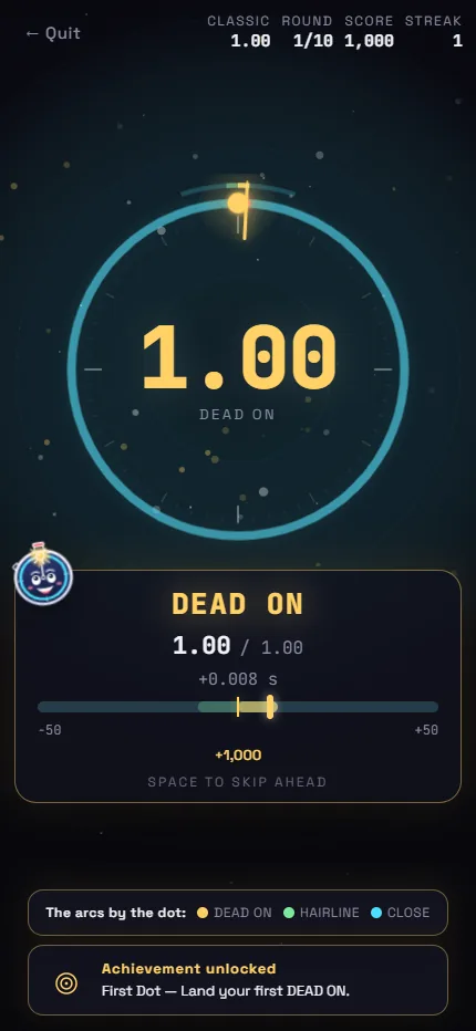 A DEAD ON result on a phone, eight thousandths over 1.00.
